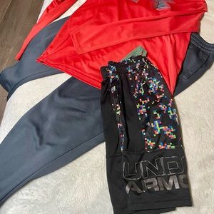 Under Armour youth small pants/ shorts outfit with matching long sleeve shirt.